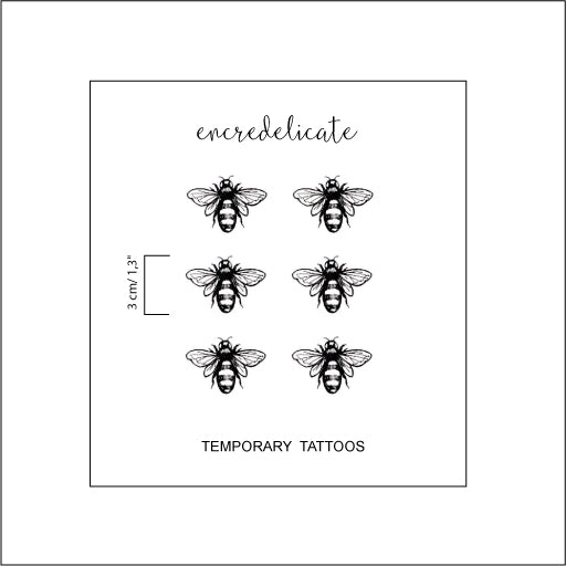 tatouage temporaire abeilles vintage en noir (lot de 6)