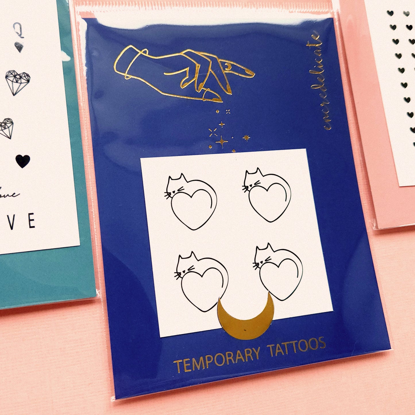 Tatouage temporaire chat en forme de coeur (lot de 4)