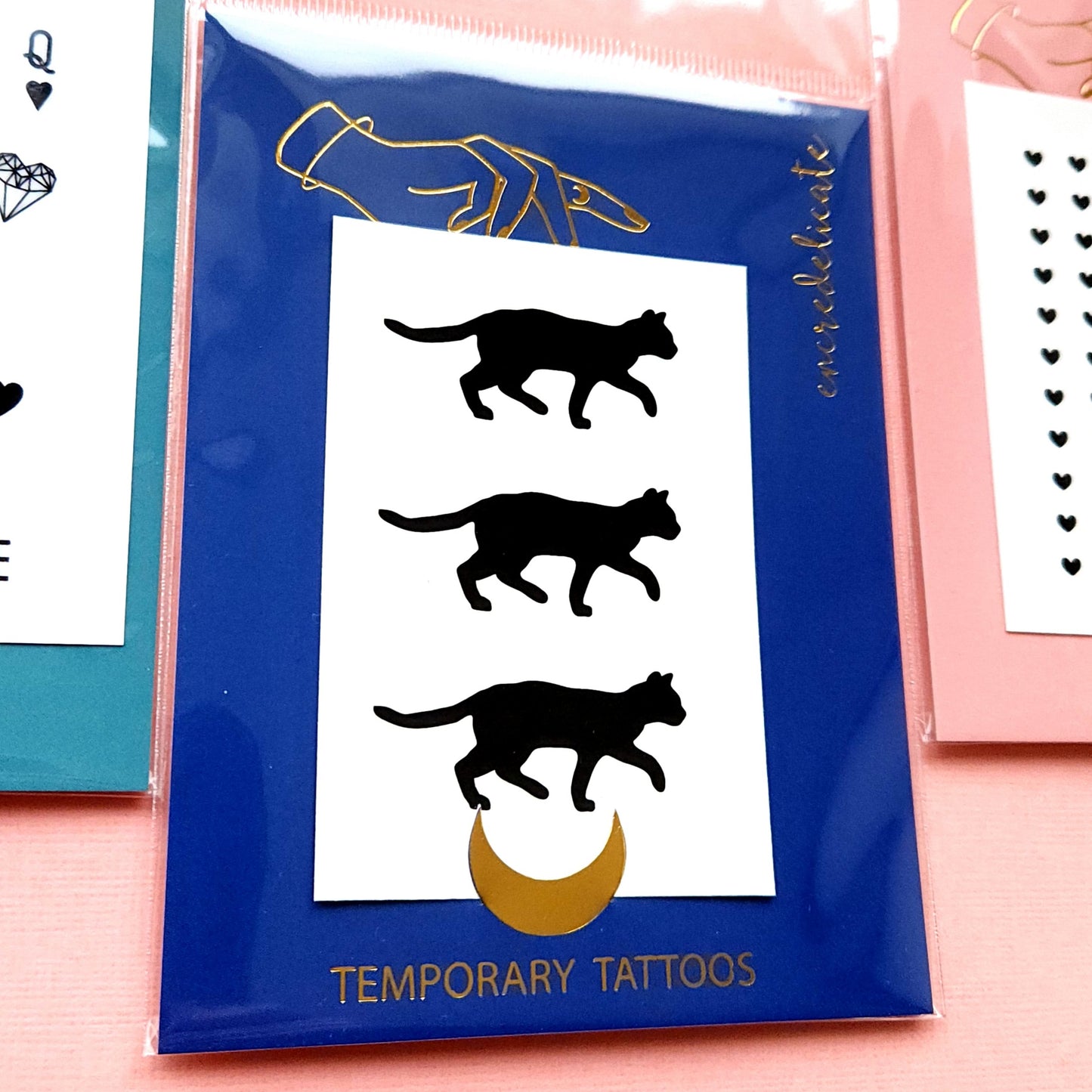 tatouage temporaire de silhouette de chat noir marchant (lot de 3)