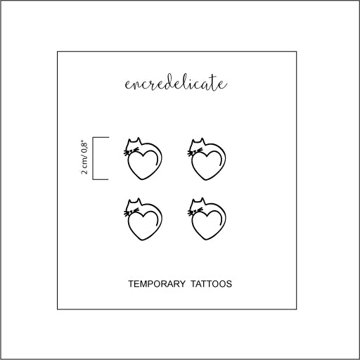 Tatouage temporaire chat en forme de coeur (lot de 4)