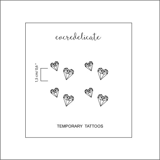 Tatouage temporaire de cœurs en forme de diamant (set de 8)