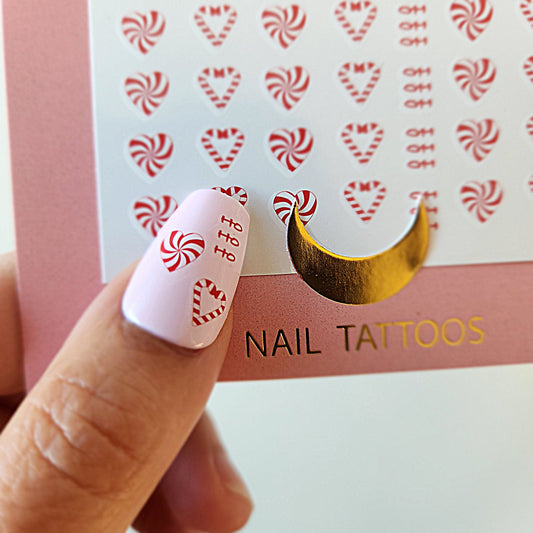 autocollants pour ongles sucre d'orge et bonbon pour Noël