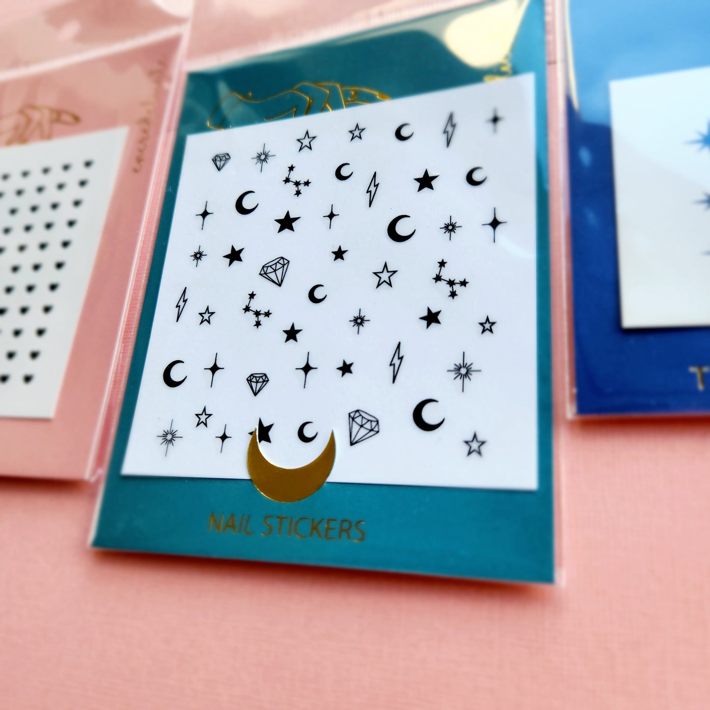autocollants pour ongles lunes, étoiles et diamants