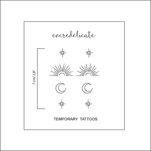 Tatouage temporaire lune, étoiles, soleil et rais de lumière