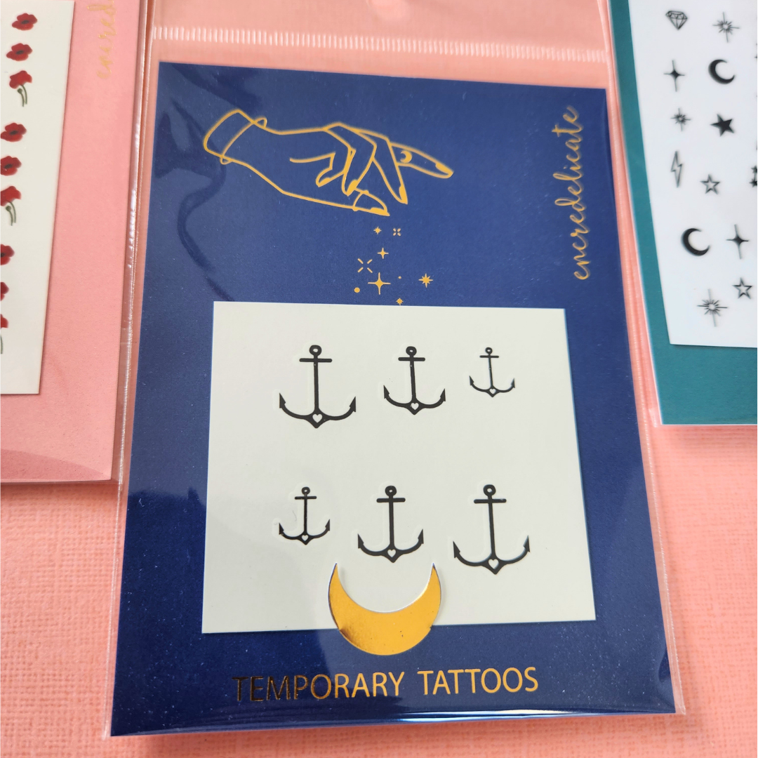 Tatouage temporaire ancre avec un petit coeur (2 lots de 3)