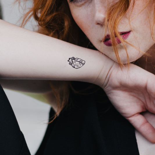 Petit tatouage temporaire de coeur anatomique en noir (set de 3) - encredelicate