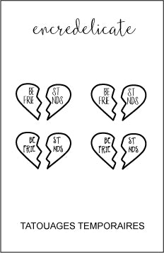 tatouage temporaire best friends avec deux moitiés de coeur  (lot de 4) - encredelicate
