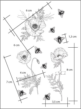 tatouage temporaire coquelicots et abeilles vintage