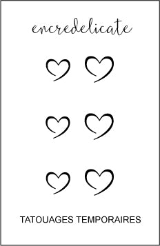 tatouage temporaire de coeur noir minimaliste (lot de 6)