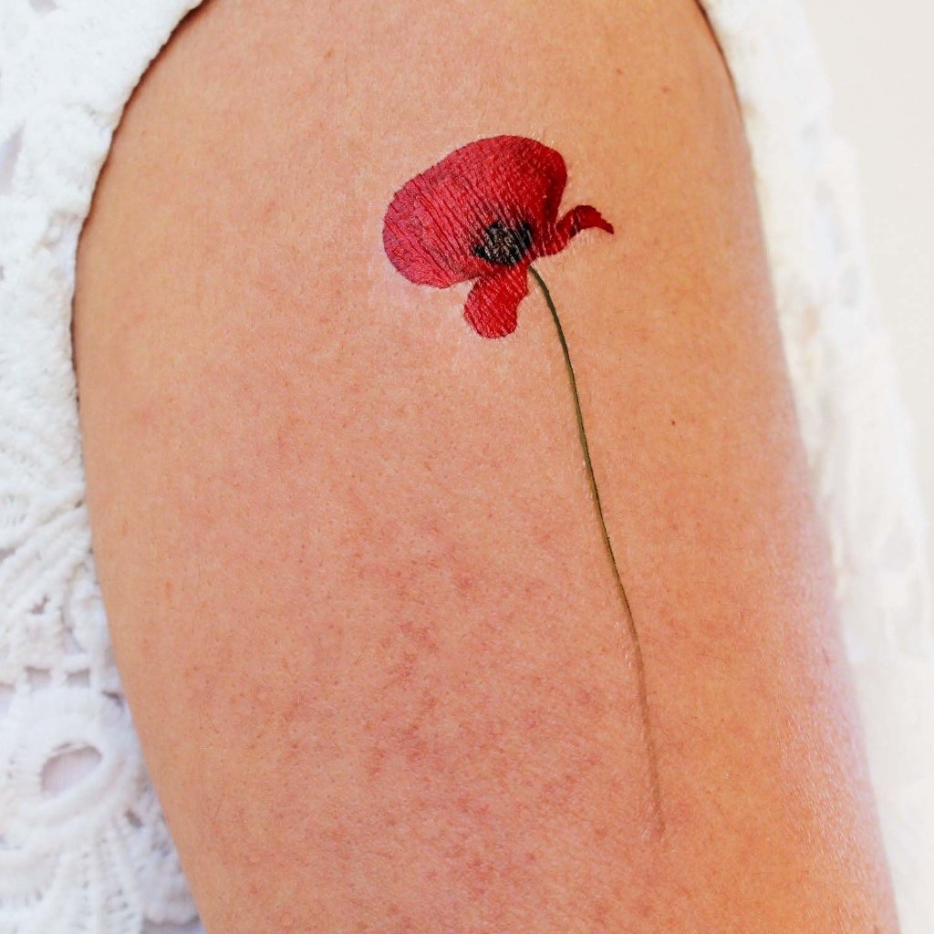 Tatouage temporaire de coquelicot en couleur (lot de 2) - encredelicate