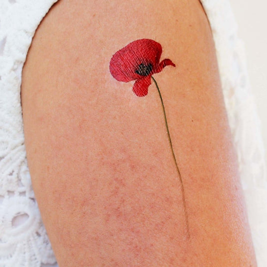 Tatouage temporaire de coquelicot en couleur (lot de 2) - encredelicate