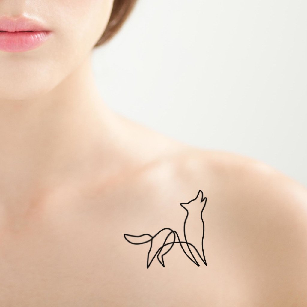tatouage temporaire de loup minimaliste (lot de 2) - encredelicate