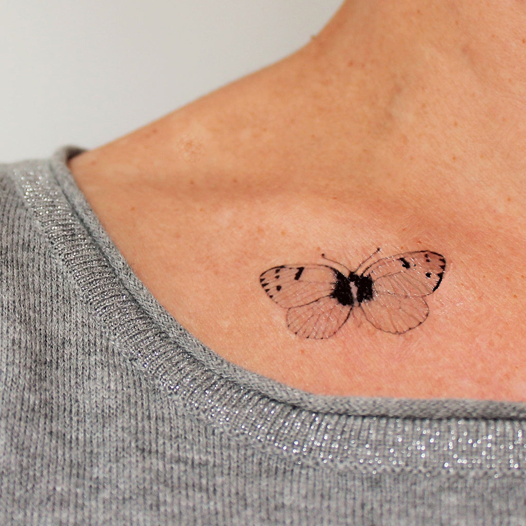 Tatouage temporaire papillon réaliste en noir (lot de 3) - encredelicate