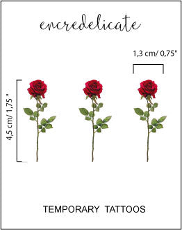tatouage temporaire rose rouge (lot de 3)