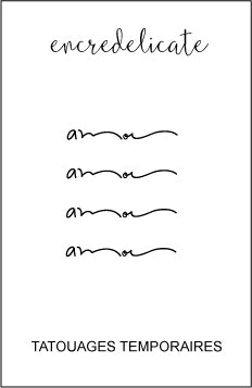 Tatouage temporaire du mot amor ou amour en espagnol (lot de 4) - encredelicate