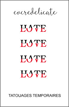 tatouage temporaire des mots love et hate (lot de 4) - encredelicate