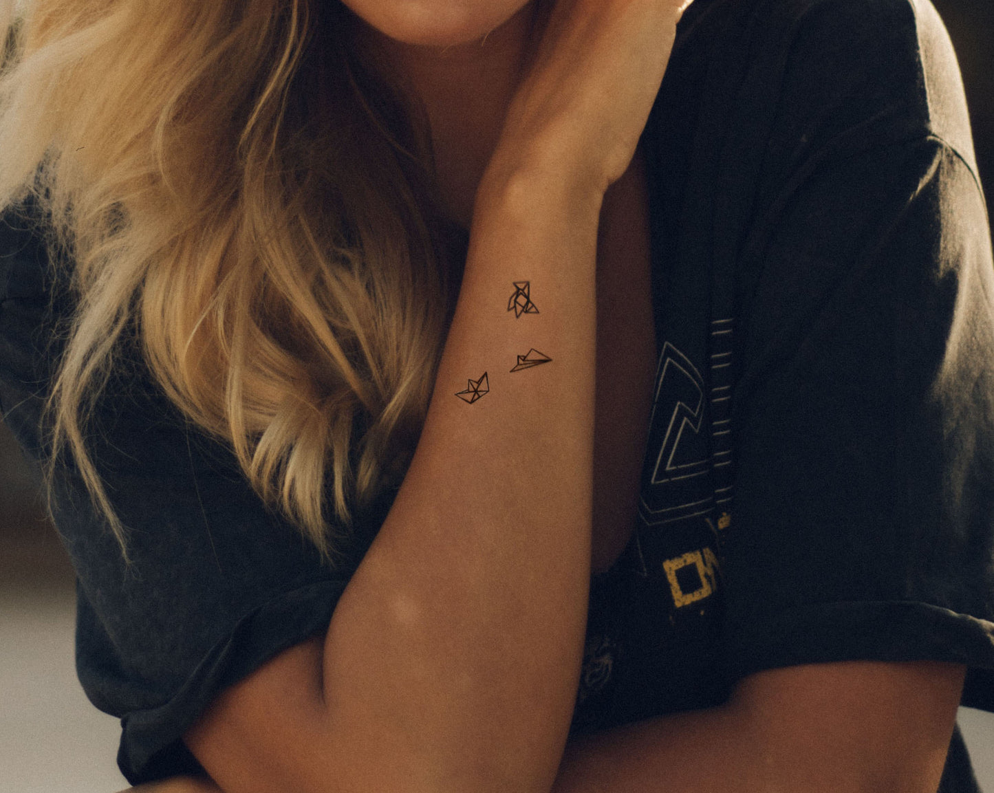 tatouage temporaire origami avion, cocotte et bateau en papier - encredelicate