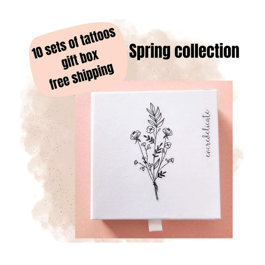 boîte de 10 sets de tatouages temporaires thème printemps