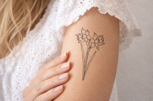 Tatouage temporaire jonquille – Fleur minimaliste – Lot de 2
