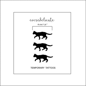 tatouage temporaire de silhouette de chat noir marchant (lot de 3)