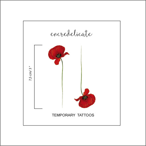 Tatouage temporaire de coquelicot en couleur (lot de 2)