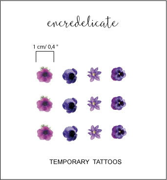 tatouage temporaire fleurs violettes (12 tattoos)