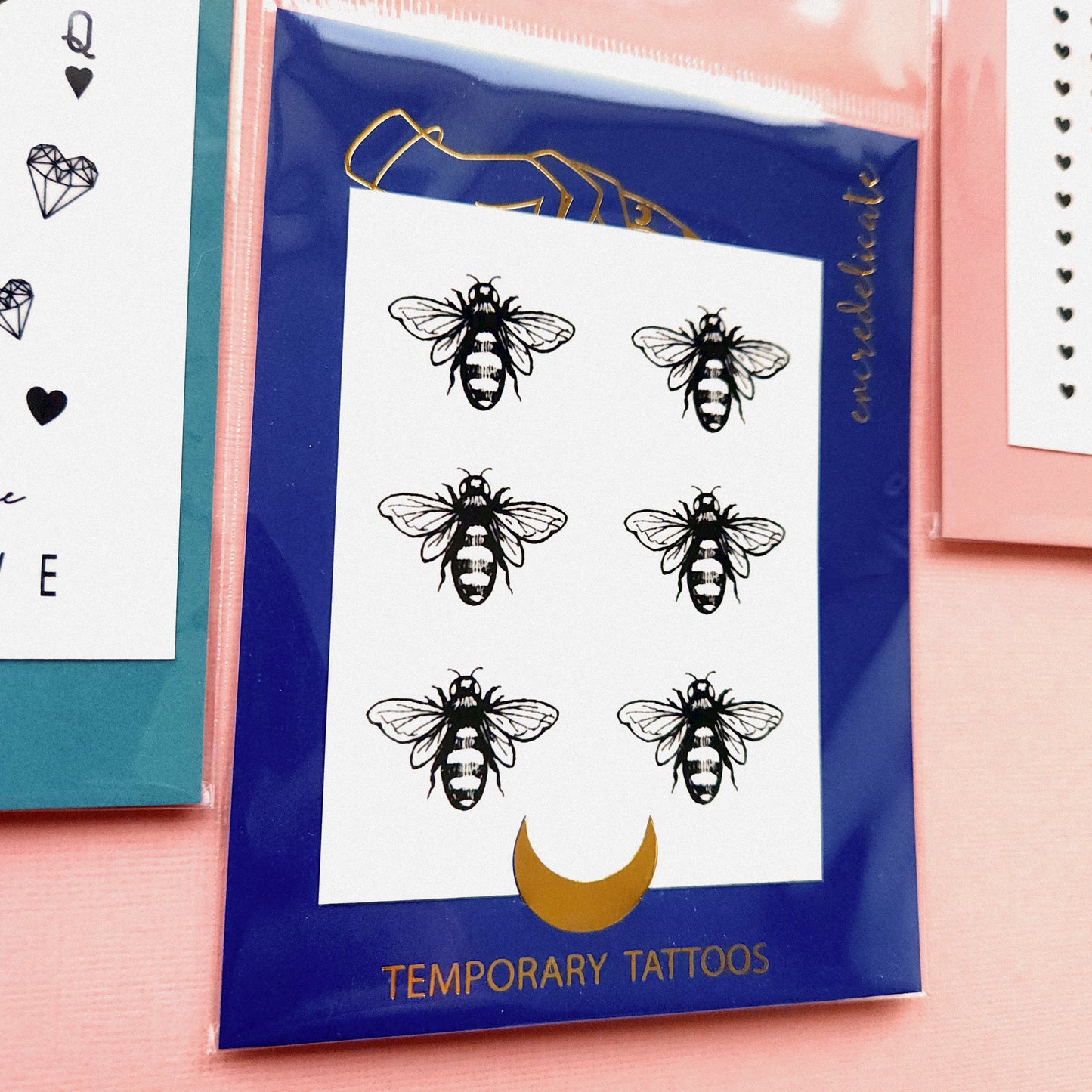 tatouage temporaire abeilles vintage en noir (lot de 6)