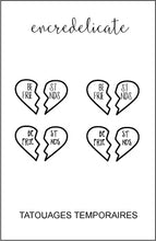 Charger l&#39;image dans la galerie, tatouage temporaire best friends avec deux moitiés de coeur  (lot de 4) - encredelicate 
