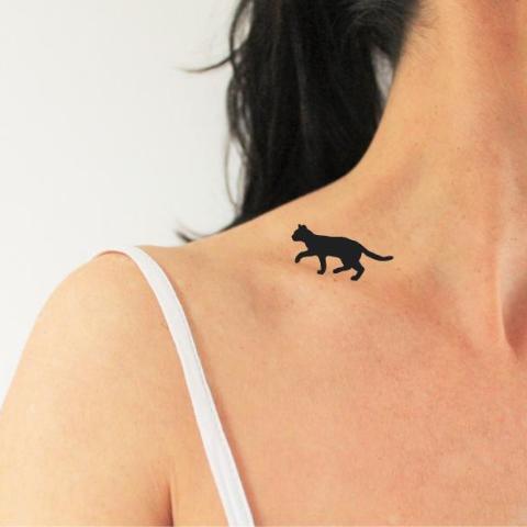 tatouage temporaire de silhouette de chat noir marchant (lot de 4) - encredelicate 