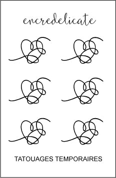 Tatouage temporaire de coeur dessiné avec une seule ligne (lot de 6)