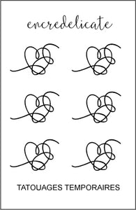 Tatouage temporaire de coeur dessiné avec une seule ligne (lot de 6)