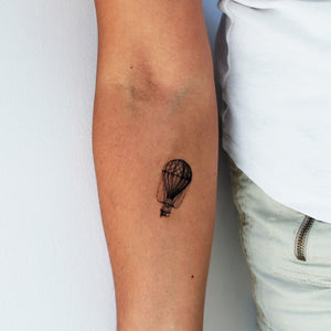 tatouage temporaire montgolfière vintage en noir (lot de 2) - encredelicate 