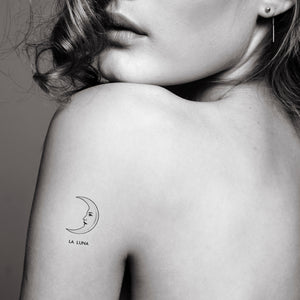 Lune vintage en tatouage temporaire inspirée de la carte de loterie la luna (lot de 2)