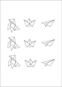 tatouage temporaire origami avion, cocotte et bateau en papier - encredelicate 