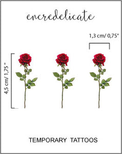 tatouage temporaire rose rouge (lot de 3)