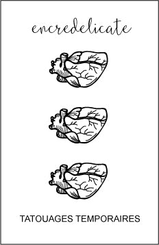 Petit tatouage temporaire de coeur anatomique en noir (set de 3) - encredelicate 