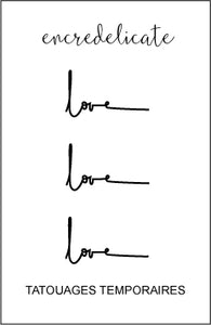 tatouage temporaire mot love (lot de 3)